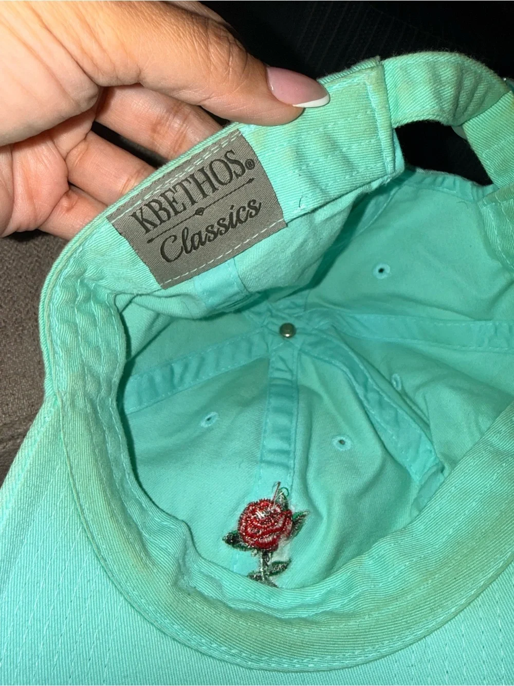 Kbethos Classics Mint Green Rose Embroidered Dad Hat Adjustable Strapback Cap